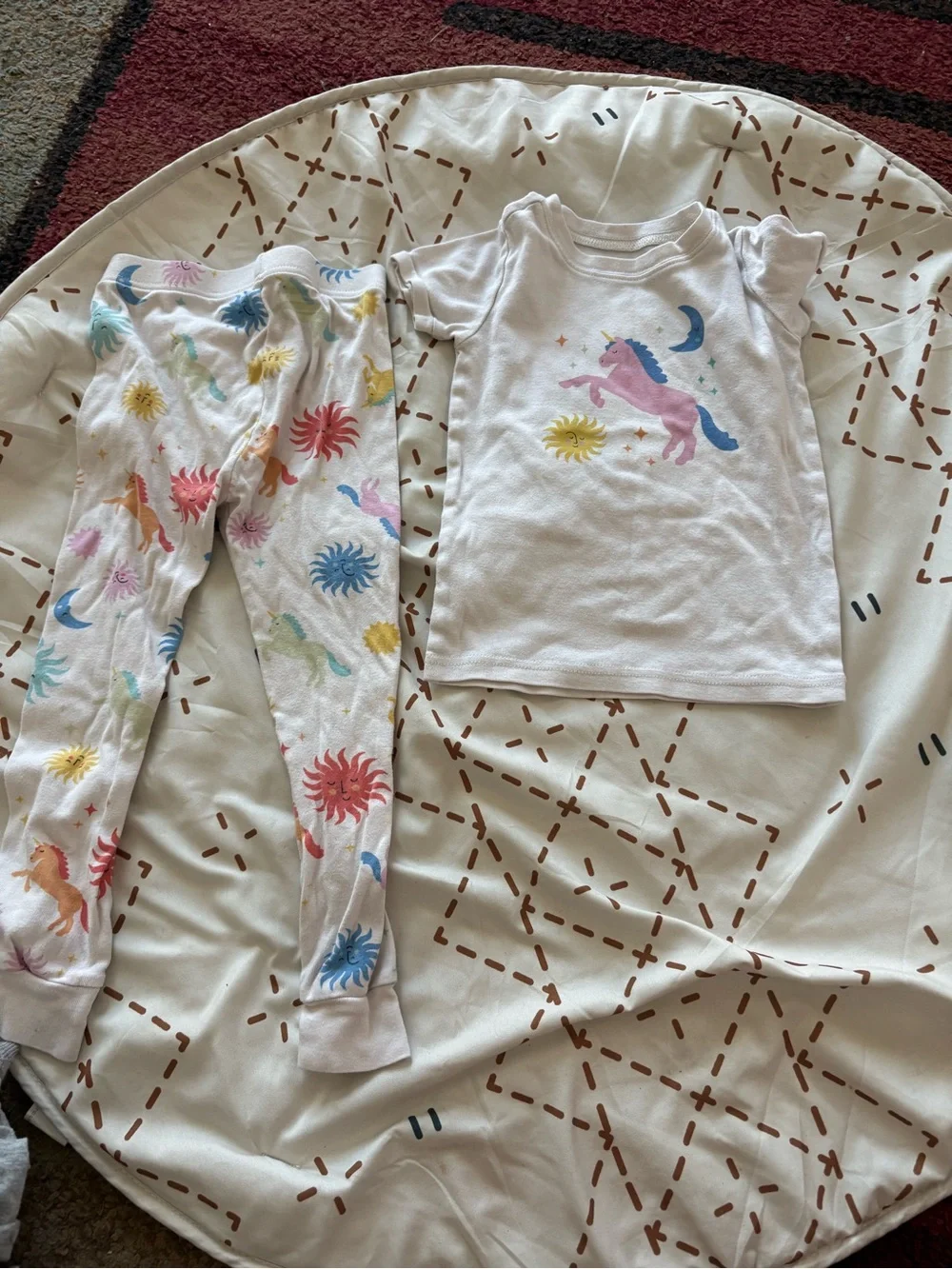 Old Navy White Girls' Unicorn & Sun Print Pajama Set with Pastel Accents